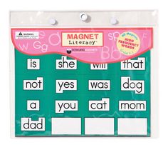 a magnet board with words and pictures on it