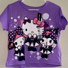 Brand New Hello Kitty Crop Shirt Size Md 48% Cotton 48% Polyester 4% Spandex Smoke Free Home No Returns. Purple Cotton Y2k T-shirt, Hello Kitty Crew Neck Top, Fitted Hello Kitty Crew Neck Top, Y2k Purple Graphic Print Top, Fitted Cotton Hello Kitty Top, Purple Y2k Crew Neck Top, Trendy Hello Kitty Print Stretch Tops, Fitted Hello Kitty Tops, Trendy Stretch Hello Kitty Print Tops