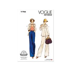 Vogue Sewing Pattern V1966 - Vintage - Pants and Shirt Blouse - 70s Style Simple trousers with moderately wide legs and a sporty shirt blouse. Both in the style of the 70s. Fabric recommendation: Chino, corduroy, jeans, flannel, gabardine, linen, poplin Ingredients: Buttons, zipper, hooks and eyes, belt Language: German, French, English Size: Choose variant Level: medium Vintage Vogue Patterns, Motif Vintage, Vest Pattern, Vintage Pants, Pantalon Large