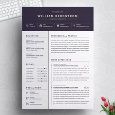 a professional resume template with an elegant design and minimalistic font, it is ready to be