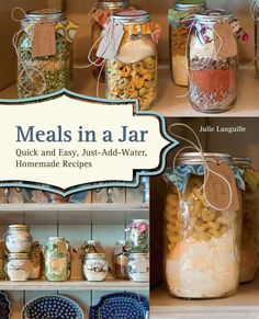 jars filled with food sitting on top of shelves