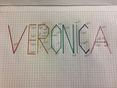 the word veranna written in colored crayons on top of a graph paper