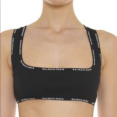 Balmain Cross-Back Ribbed Cotton Bra Top Black Embroidery Logo Sports Bra From Balmain Featuring Square Neck, Crossover Shoulder Straps, Sleeveless, All-Over Logo Print, Stretch-Fit And Elasticated Hem. Balmain Stretch Jersey Bra Top In Solid Rib-Knit With Logo Branded Straps And Trim. Square Neckline. Cross-Back Elastic Straps. Elasticized Trim For Fit. Second-Skin Fit. Pullover Style. Cotton/Spandex. Made In Italy. Two Sizes Available: Fr 36 (Xs) Or Fr 38 (Small) Brand New In Box. Matching Leg Jersey Bra Top, Design Perspective, Cotton Bra, Bra Hooks, Product Placement, Women Design, Minimiser Bra, Cotton Bras, Black Embroidery