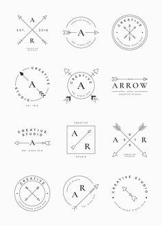 the logos for arrows and arrows are drawn in black ink on white paper, with an arrow