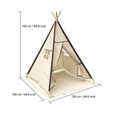 a teepee tent with measurements for it