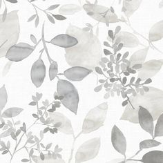 a white and gray wallpaper with leaves on the back ground, in shades of grey