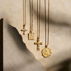 Handcrafted and hand-polished Mother Mary Tablet necklace 14k yellow gold vermeil (thick 3 micron coat of 14k yellow gold on a solid sterling silver base) Make it your own by choosing between a Cable, Saturn or Delicate Paperclip chain Tablet dimensions: 15.5mm H x 13.11mm W, 2.2mm Thick Tablet bale: 6.5mm x 4.3mm Decorative frame with milgraining Includes our beloved "Hello, Goddess" mirror gift box and brand booklet If your Awe jewelry has a clear security sticker attached, it must be returned Ancient Symbols Of Power, Goddess Bracelet, Enamel Cross, Astrology Necklace, Cross Necklaces, Forever Gifts, Ruth Bader Ginsburg, Ancient Symbols, Birthday Wishlist