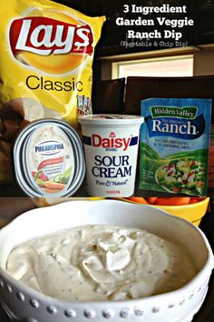 the ingredients to make this dip include sour cream, garden veggies and ranch dip