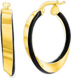 Gold Enamel Hoop Jewelry, Elegant Enamel Hoop Jewelry, Small Elegant Enamel Hoop Earrings, Modern Enamel Hoop Earrings, Modern Oval Clip-on Jewelry, Modern Gold Enamel Jewelry, Gold Hoop Earrings With Black Enamel For Gift, Elegant Enamel Hoop Earrings, Black Hoop Earrings For Anniversary