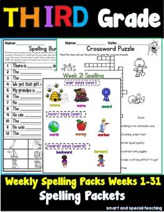 the third grade spelling worksheet with words and pictures to help students practice spelling