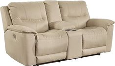 the reclining loveseat has two seats on each side and one arm facing forward