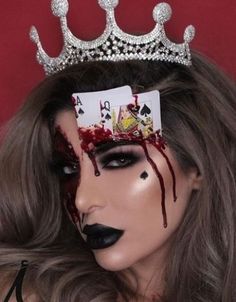 Special Effect Make Up Halloween, Sfx Halloween Costume Ideas, Sfx Costume Ideas, Special Fx Halloween Makeup, Queen Of Hearts Sfx Makeup, Hard Halloween Makeup, Queen Of Hearts Scary Makeup, Scary Queen Of Hearts Makeup, Special Effects Halloween Makeup