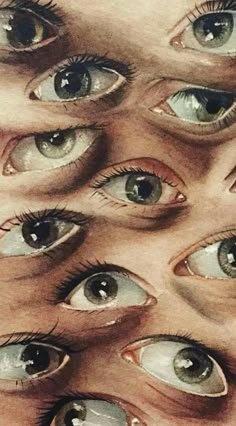 an image of many different eyes with hands reaching out to touch each other's fingers