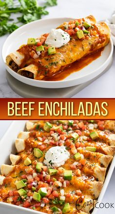 beef enchiladas topped with cheese and sauce The Cozy Cook Recipes Beef, Restaurant Quality Recipes, Ground Beef Recipes For Dinner Healthy, Hamburg Recipes, Ground Beef Dinner Ideas, Mexican Spice, Fiesta Night