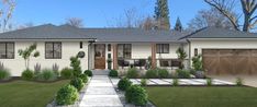 this is an artist's rendering of a house in the suburbs with landscaping and trees