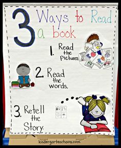 three ways to read a book with pictures and words on the front, two children reading