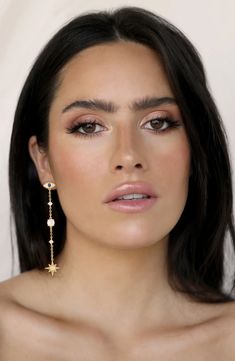 Ettika Celestial Chain Dangle Drop Earrings | Nordstrom Simple Bridal Makeup, Bridal Makeup Natural, Bridal Makeup Wedding, Beauty Make-up, Braut Make-up, Bridal Makeup Looks, Crystal Dangle Earrings, Bridesmaid Makeup, Bride Makeup