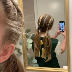 Braids For Soccer Players, Sport Pigtails, French Braid To Pigtails, Girls Athletic Hairstyles, School Hairstyles Brunette, Volleyball Hair Braids, Hairstyles For Athletic Women, Xc Race Hairstyles, Volleyball Pigtails