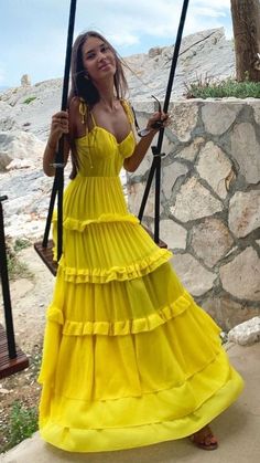 Yellow Prom Dresses Long, Yellow Prom Dresses, Yellow Prom, Prom Dresses Yellow, Floor Length Prom Dresses, Long Evening Dresses, Ray Of Sunshine, Brunch Outfit, Long Prom Dresses