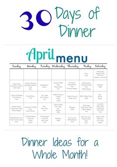 the 30 days of dinner menu with text overlay