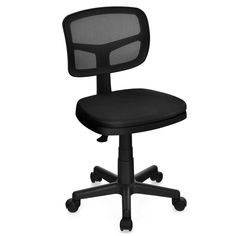 a black office chair with wheels on an isolated white background