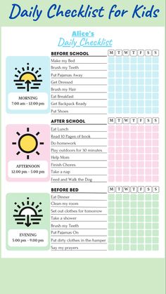 Help Your Kids Stay Focused with an Editable Daily Checklist Daily Schedule Kids Template, Sample Daily Routine Schedule For Adults, How To Make A Daily Routine, Kids Task Chart Ideas, Kids To Do List Printable Free, Chore List For Kids By Age, Kids Checklist Daily Routines, School Time Table Template, Kids Routine Chart Printable Free