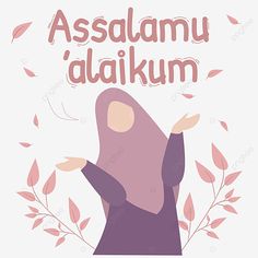 an illustration with the words asalamu'alakum in pink and purple