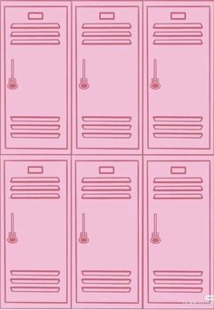 pink lockers are lined up in rows with the doors open and one door closed