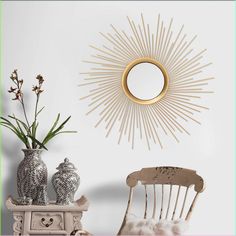 Modern Classic Wall, Gold Circle Mirror, Sunburst Wall Decor, Gold Mirrors, Metal Wall Mirror, Gold Bed, Entry Wall, Mirror Shapes, Sunburst Mirror