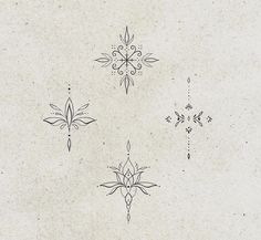 an image of four different designs on the back of a paper sheet that is white and has black ink