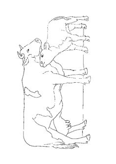 a line drawing of a man and a cow