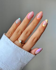 Simple Spring Nails, April Nails, Cute Spring Nails, Striped Nails, Spring Nail Art, Pastel Nails, Spring Nail, Hot Nails, Glitter Nail Art