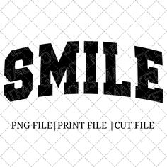 the word smile is shown in black and white with an image of letters that spell it out