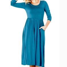 Teal Blue Scoop Neck Pleated High Waist Long Sleeve Midi Dress With Side Pockets Is So Easy To Accessorize! Length: Below Knee. Soft, Stretchy, Comfortable Flowy 100% Viscose. Also Available In Royal Blue, Listed Separately. Sizes M, L, Xl (L Sold Out) Brand New In Package Bundle And Save! Speedy Shipping Modest, Office, Church, Shopping, Leisure, Resort Wear, Artistic, School, Date Night Teal Blue Dark Turquoise Blue Scoop Neck Gathered Shirred Pleated Waist Long Sleeve Midi Dress M, L, Xl Mesh Cocktail Dress, Ribbed Bodycon Midi Dress, Leather Shirt Dress, Red Sweater Dress, Black Ruffle Dress, Blue Long Sleeve Dress, Purple Floral Dress, Olive Green Dresses, Striped Knit Dress