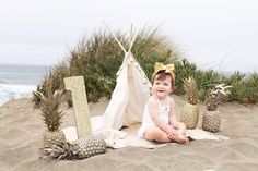 2nd Birthday Beach Photo Shoot Ideas, Beach First Birthday Pictures, 1st Birthday Beach Photoshoot, First Birthday Photo Shoot Beach, Two Year Old Beach Photo Shoot, Second Birthday Photos, Beach Bday, Birthday Baby Girl, Baby Spa