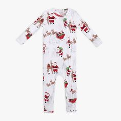 The jolliest sleepwear this side of the North Pole, these cozy pajamas celebrate Santa, his reindeer and his sleigh full of gifts. Crafted of super-soft flannel, they're just right for keeping the family cozy while waiting for his arrival. DETAILS THAT MATTER Heritage Santa Organic Baby Pajama One-piece features rib collar and cuffs. Zipper and snap closures make it easy to put on and take off. Made of 100% yarn-dyed organic cotton knit. Yarn-dyed fiber has incredibly rich color that holds its v Pregnancy Christmas Pajamas, Baby First Christmas Pajamas, Christmas Pajamas Boys, Christmas Pajamas Baby, Boys Christmas Pajamas, Carters Christmas Pajamas, Black Santa, Different Skin Tones, Cozy Pajamas