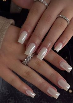 White Chrome Nails, Graduation Nails, Pearl Nails