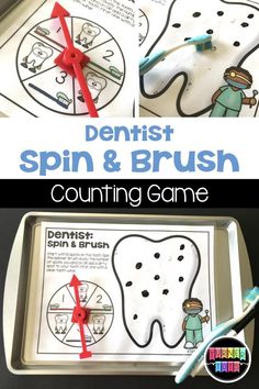 toothbrush spin and brush counting game for kids to practice counting with the teeth on it