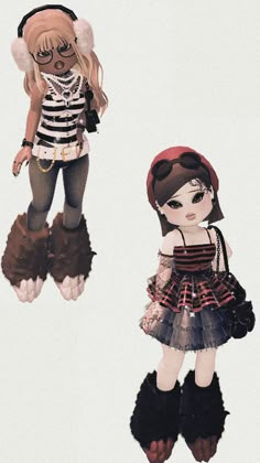 two dolls that are standing next to each other on a white background, one is wearing a pirate costume and the other has an eye patchwork hat