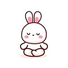 a cartoon bunny sitting on the ground with its eyes closed and it's head turned to