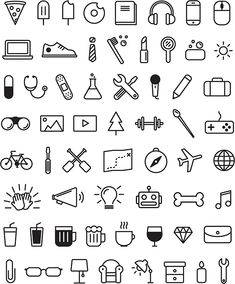 a set of black and white icons on a white background