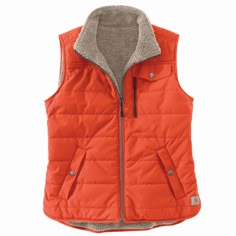 From the first cold gusts of fall till the first warm day in spring, this women's vest has you covered. The reversible design features smooth and durable Carstrong® nylon on one side and soft sherpa fleece on the other. It's water-repellent, so you stay dry in light rain, and it has a fit well-suited for layering. A droptail hem adds a bit of coverage in the back. Carhartt Vest, Sherpa Vest, Utility Vest, Carhartt Womens, Carhartt Women, Reversible Vest, Light Rain, Late Fall, Chilly Weather