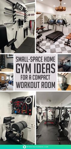 small - space home gym ideas for a compact workout room cover image with text overlay that reads small - space home gym ideas for a compact workout room