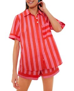 PRICES MAY VARY. Material: Stripe printed pj set is made of polyester, skin friendly, soft, elastic, comfortable to wear. Stretchy, lightweight and breathable fabric is suitable for all day long, easy to wash. Design: Casual two piece lounge outfit feature with loose fit button down blouse shirt, elastic waist wide leg sleep shorts, gingham pattern shorts set, plaid printed pj set. Occasion: Trendy loungewear suitable for spring, summer, fall, winter. Great for casual wear, indoor, game night, s Unique Pajamas For Women, Sleep Set Sewing Pattern, Strawberry Pajama Set, Pajama Sewing Pattern Women, Cute Pjs Outfits, Lounge Shorts Outfit, Bright Clothes, Summer Pajama Set, Pattern Shorts