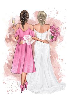 two women in dresses are holding wine glasses