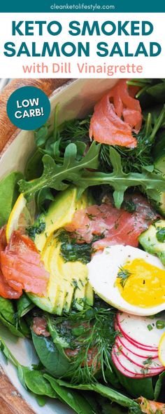 keto smoked salmon salad with dill vinaigrete