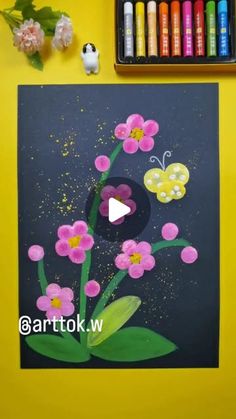 a painting with flowers and butterflies on it