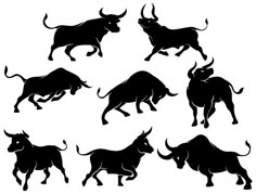 black and white silhouettes of bulls