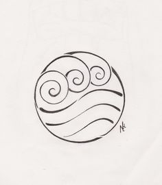 a black and white drawing of a wave in the shape of a circle on paper