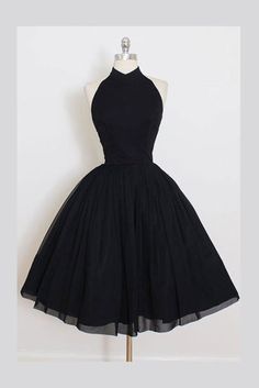 Black Sleeveless Homecoming Simple Halter Party Dresses Tea Length Graduation Dress - Prom Dresses Elegant Sheer Homecoming Dress, Elegant Stretch Tulle Skirt Dress, Black Short Prom Dress, Burgundy Prom Dress Lace, Champagne Prom Dress Long, Tea Length Homecoming Dresses, Black Graduation Dress, Black Prom Dress Short, Halter Party Dress